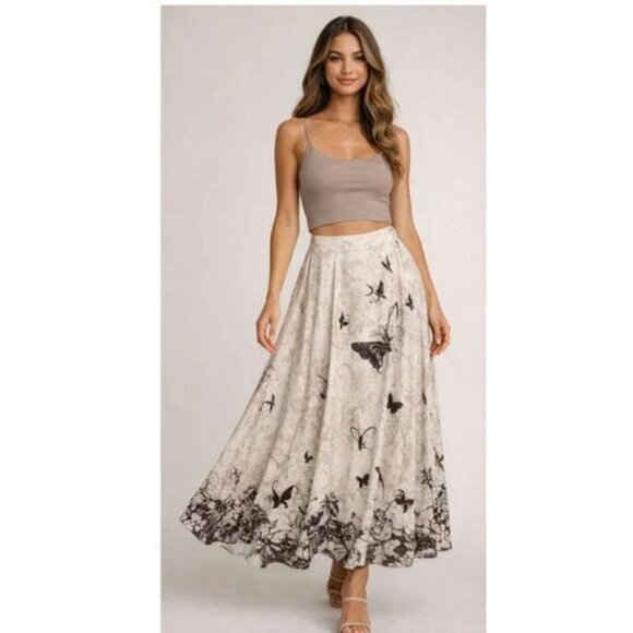 Soft Surroundings Dresses & Skirts - SOFT SURROUNDINGS "Spring Fever" Maxi Skirt Butterfly/Floral Ivory & Brown PL